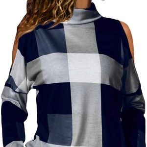 YOINS Cold Shoulder Long Sleeves Tops Women Casual Shirts Patchwork Color Block